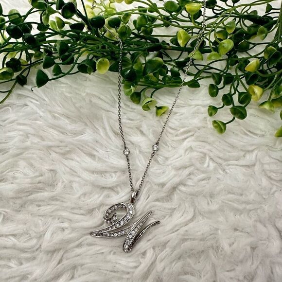 NOLAN MILLER Rhinestone Studded “N” or “w” Initial‎ Necklace - Picture 1 of 6